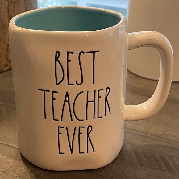Rae Dunn Best Teacher Ever Mug, White with Turquoise Blue Interior - Picture 1 of 6